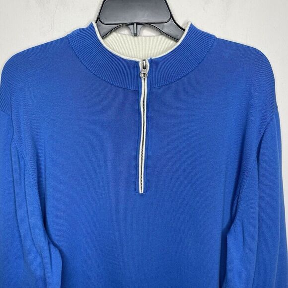 PAUL FREDRICK 1/4 Zip Sweater Men XXL Mock Neck Pullover Supima Cotton Blue - Picture 2 of 10